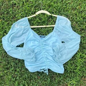 Robertson + Rodeo Blue Cinched Puff Sleeve Top | M